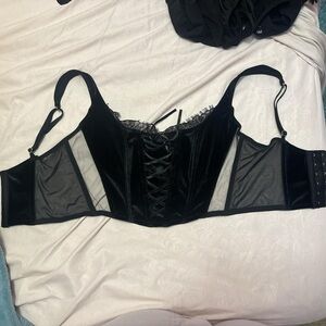 Victoria's Secret Black Velvet Lace-Up Bustier